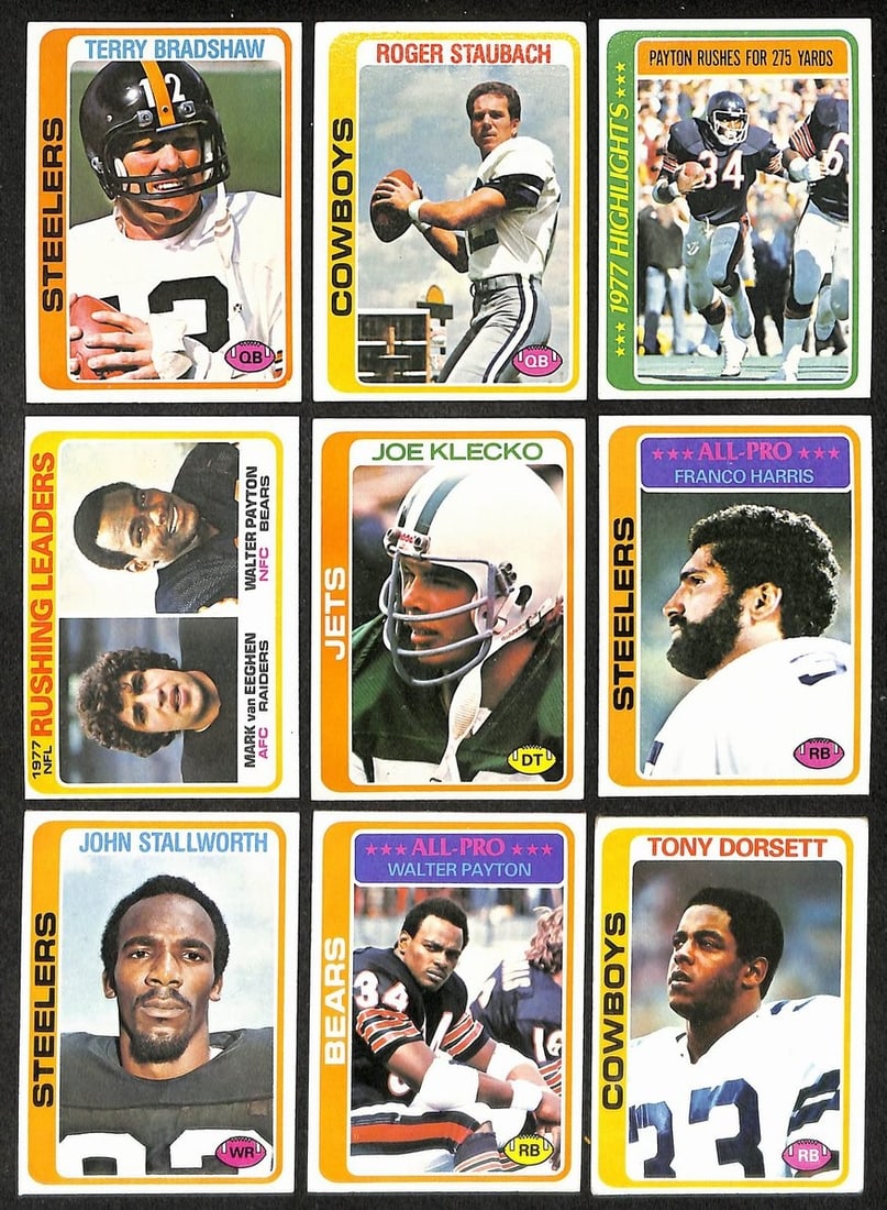 1978 Topps Football Complete Set (528) Dorsett RC Payton Bradshaw 210422: 1978 Topps Football Complete Set (528) Dorsett RC Payton Bradshaw 210422 The 1978 Topps Football Complete Set features iconic players like Dorsett, Payton, and Bradshaw. This collection includes all 5