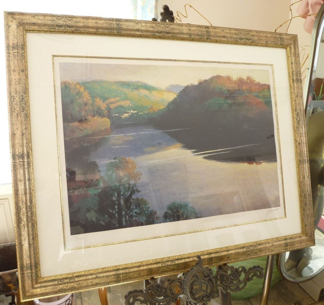 Mountain lake sunset signed large serigraph art landscape: Mountain lake sunset signed large serigraph art landscape Item Specifics: Artist: Max Hayslette Unit Of Sale: Single Piece Signed By: Max Hayslette Image Orientation: Landscape Size: Large Signed: Yes