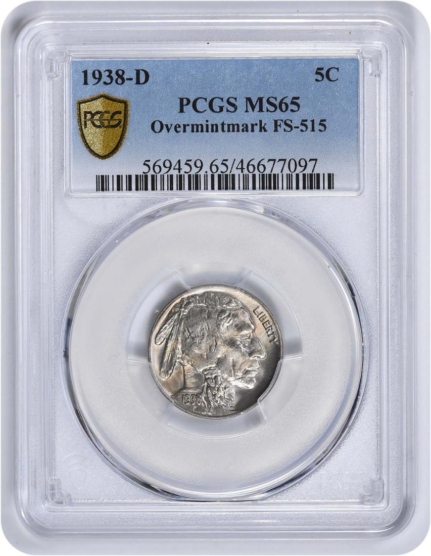 1938-D Buffalo Nickel OMM FS-515 MS65 PCGS: 1938-D Buffalo Nickel OMM FS-515 MS65 PCGS The 1938-D Buffalo Nickel OMM FS-515 MS65 PCGS is a highly graded circulated/uncirculated coin, certified by the Professional Coin Grading Service (PCGS) wit