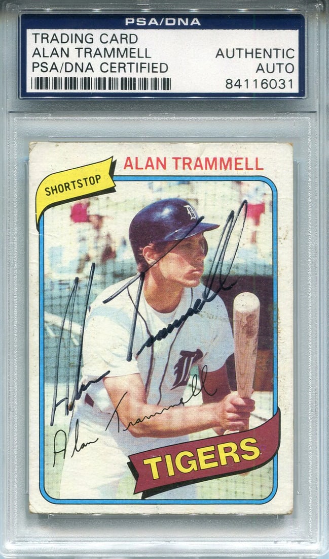 Autographed Topps Card 1980 by Alan Trammell: Autographed Topps Card 1980 by Alan Trammell Signed in black sharpie across the front of the card, Alan Trammell's signature adds a touch of personal connection to this vintage Topps Card from 1980. A