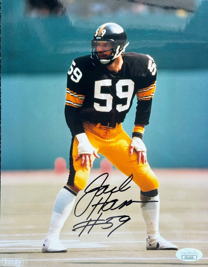 Ham Jack Autographed Steelers Photo 8x10 JSA: Ham Jack Autographed Steelers Photo 8x10 JSA Authentic 8x10 photo of Jack Ham, signed in black sharpie across the front. This James Spence Authentication (JSA) verified item bears the signature of a l