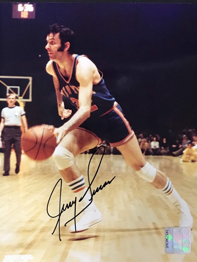 Signed by Jerry Lucas Knicks New York 8x10 Photo Basketball: Signed by Jerry Lucas Knicks New York 8x10 Photo Basketball Signed by Jerry Lucas, this 8x10 photo basketball features the iconic New York Knicks player's signature across the front in blue sharpie. T