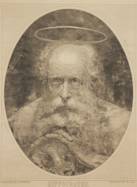 Hippocrates portrait by Masaaki Yuki Japanese antique scroll painting: Hippocrates portrait by Masaaki Yuki Japanese antique scroll painting Item Specifics: Artist: Yuki Masaaki Subject: Portrait of Hippocrates Material: Ink and color on paper or silk Style: Japanese