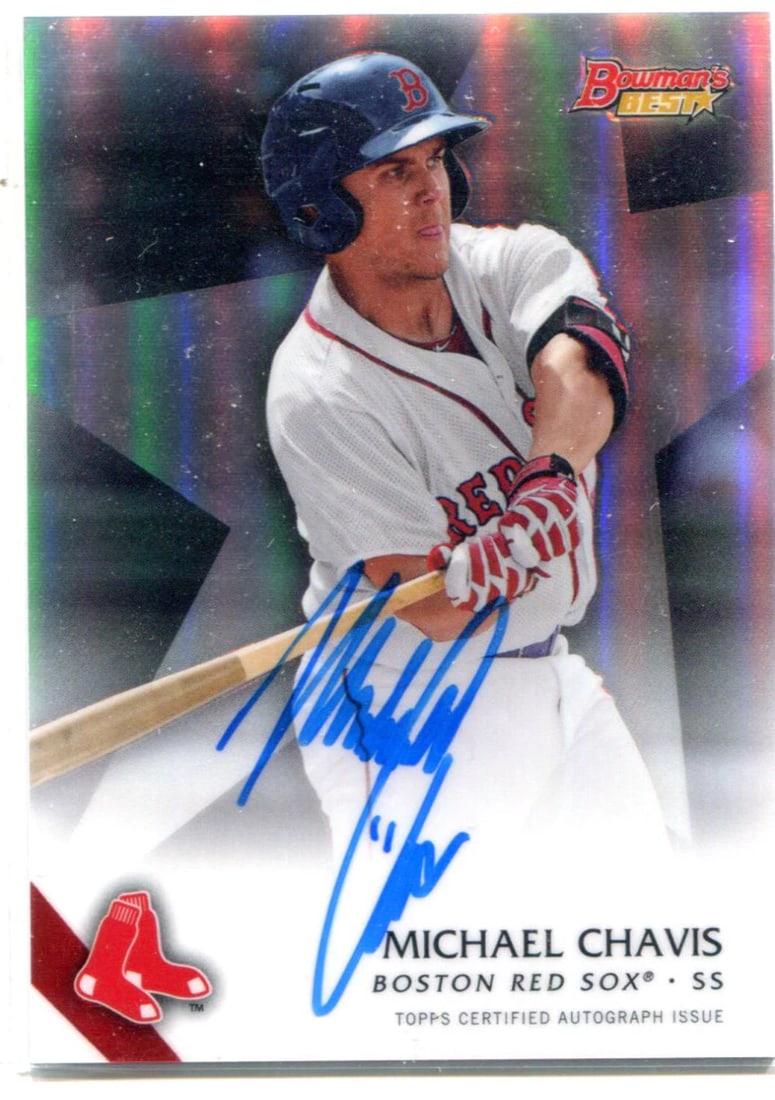 Michael Chavis 2015 Bowman Best Autographed Card: Michael Chavis 2015 Bowman Best Autographed Card Michael Chavis 2015 Bowman Best Autographed Card features the talented second baseman, showcasing his likeness and a signature on a premium card. This