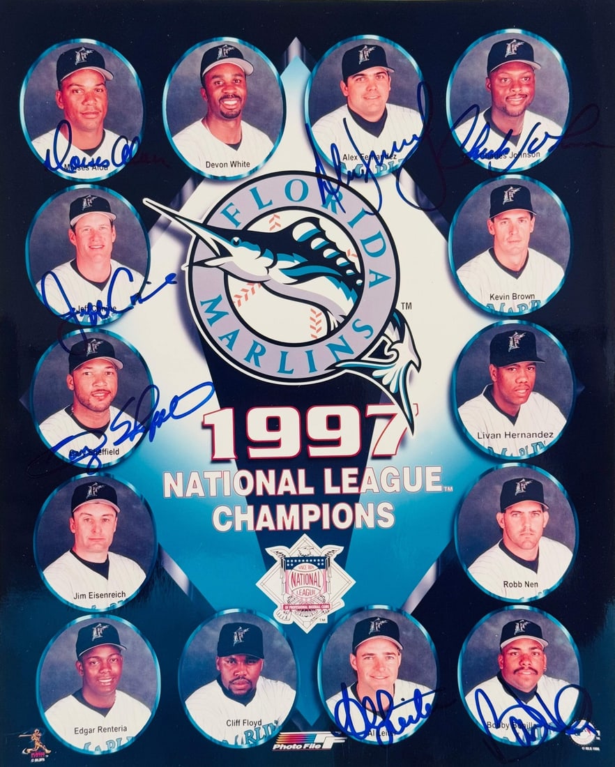 1997 Marlins National League Champions Autographed 8x10 Baseball Photo (1 of 1)