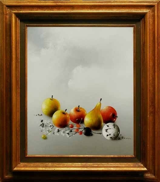 Alain Geneau Still Life with Fruits Oil Painting French Hyperrealism Framed (1 of 6)