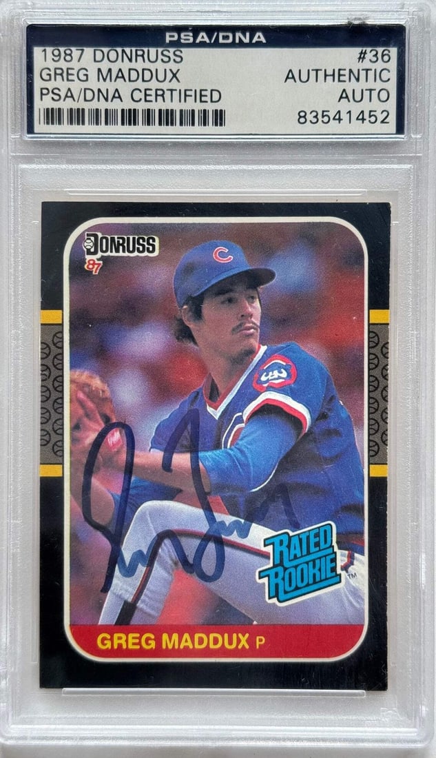 Maddux Greg 1987 Donruss Autographed Rookie Card PSA #36 (1 of 2)