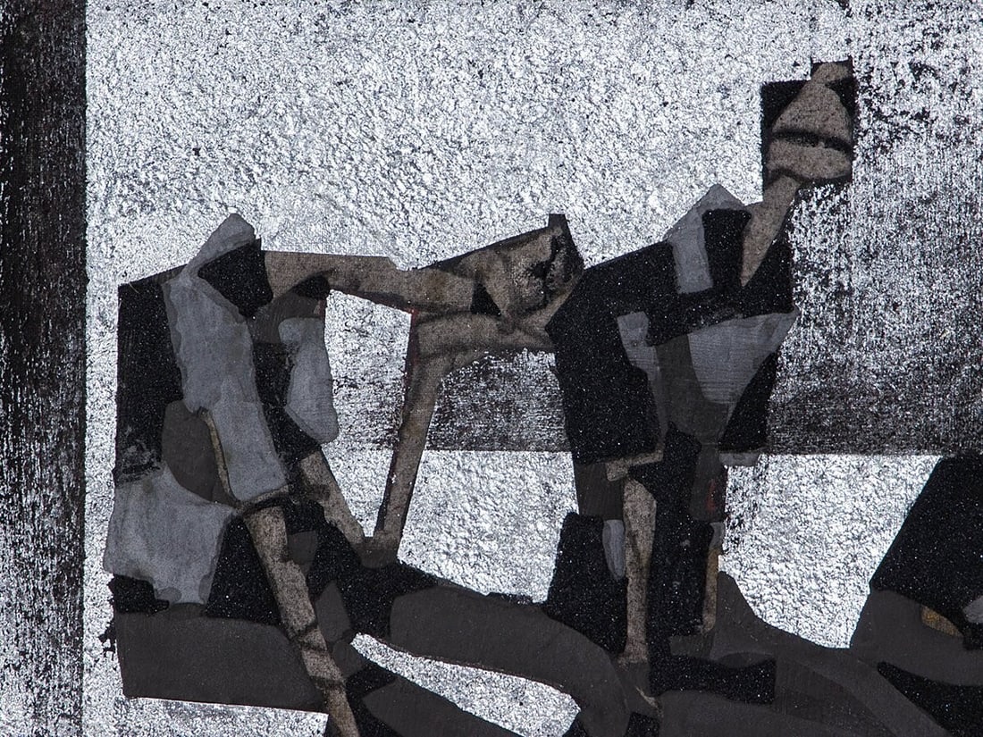 Ground figures framed original painting silver work square - 2