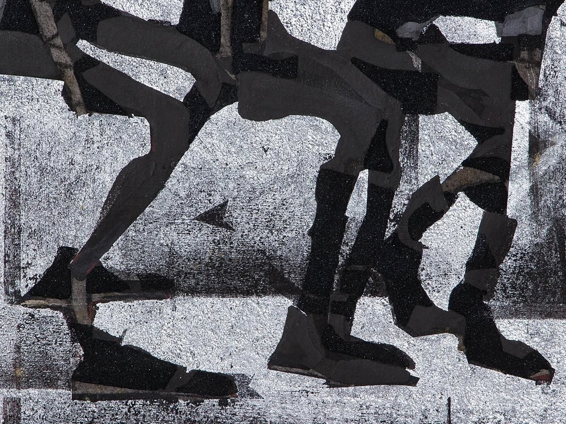 Ground figures framed original painting silver work square - 5