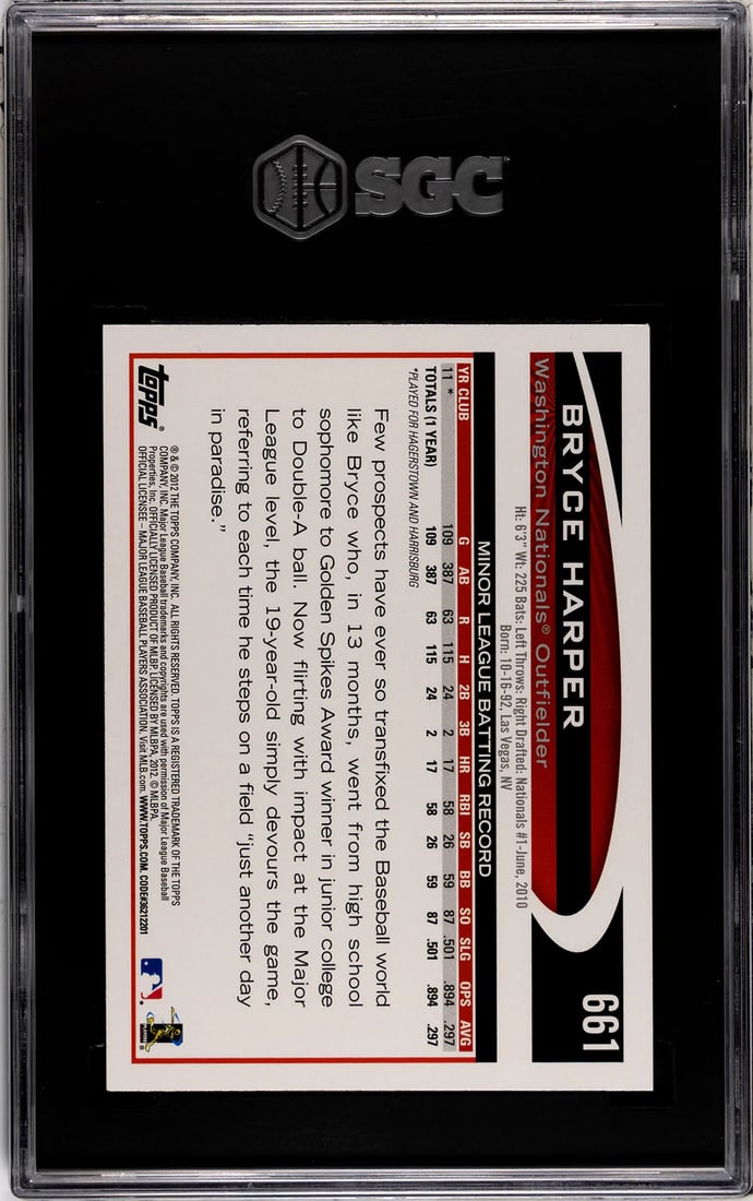 Bryce Harper 2012 Topps Complete Set #661 SGC 10 - 2