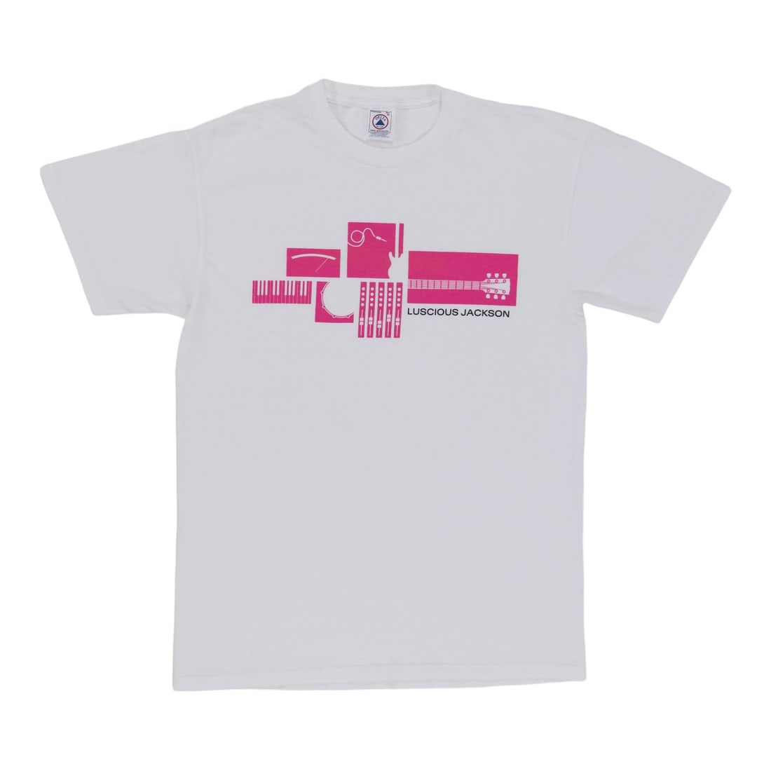 Lucious Jackson Shirt of 1990s: Lucious Jackson Shirt of 1990s White 100% Cotton Lucious Jackson Shirt from the 1990s. This vintage shirt features a medium size, collar to hem length of 29.5 inches and pit to pit dimensions of 20.5 