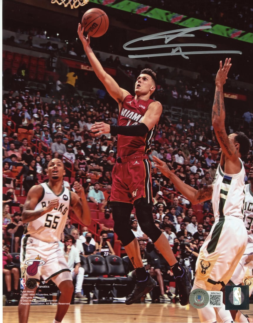 Herro Autographed Shooting Photo 8x10 Basketball by Beckett: Herro Autographed Shooting Photo 8x10 Basketball by Beckett Tyler Herro's sharpie signature across the front of this 8x10 basketball photo adds a touch of authenticity to this unique piece. The
