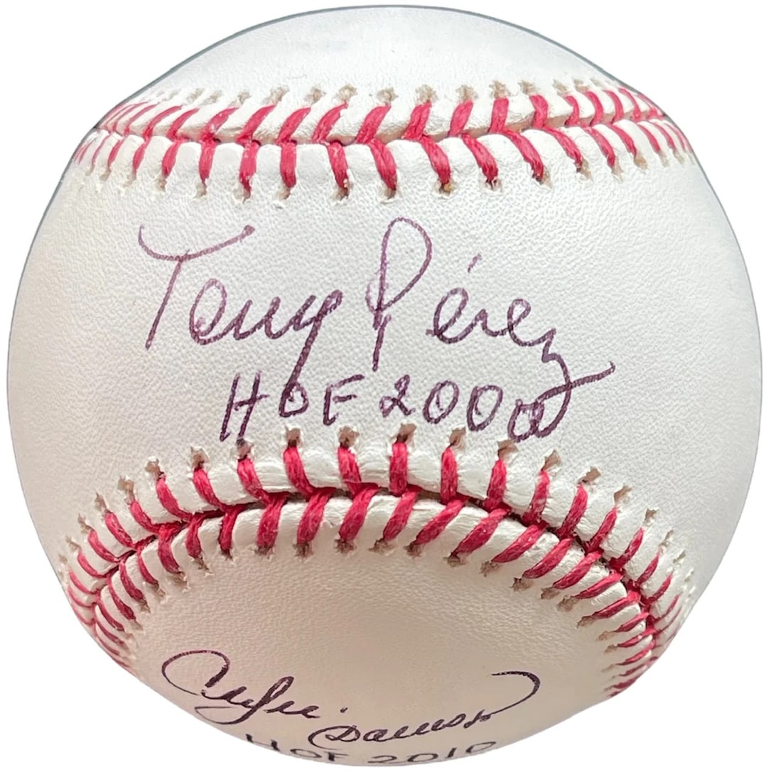 Official Autographed Baseball By Tony Perez & Andre Dawson Beckett: Official Autographed Baseball By Tony Perez & Andre Dawson Beckett Officially signed by Tony Perez and Andre Dawson in black pen across the sweet spot and side panel, this Beckett-graded baseball show