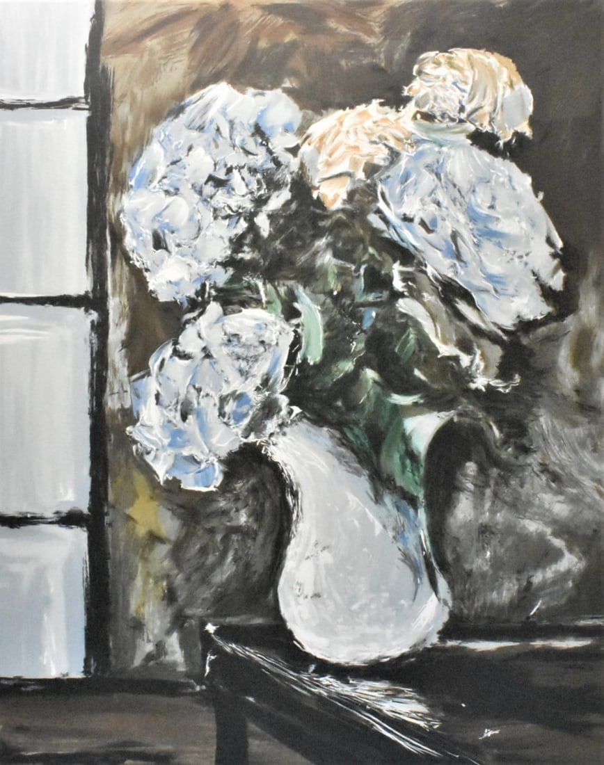 French signed lithograph bouquet hydrangea laporte Georges - 2
