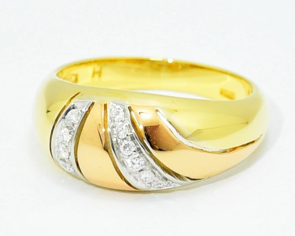 Damiani 18k Three Color Tri Gold Pave Diamond Wide Band Dome Ring US7 EU54 Italy: Damiani 18k Three Color Tri Gold Pave Diamond Wide Band Dome Ring US7 EU54 Italy Item Specifics: Antique: No Shape: Round Occasion: Anniversary Birthday Christening Christmas Engagement Graduation Mot