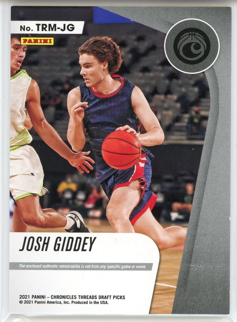 Josh Giddey 2021 Panini Chronicles Threads Draft Picks Rookie Memorabilia Patch - 2
