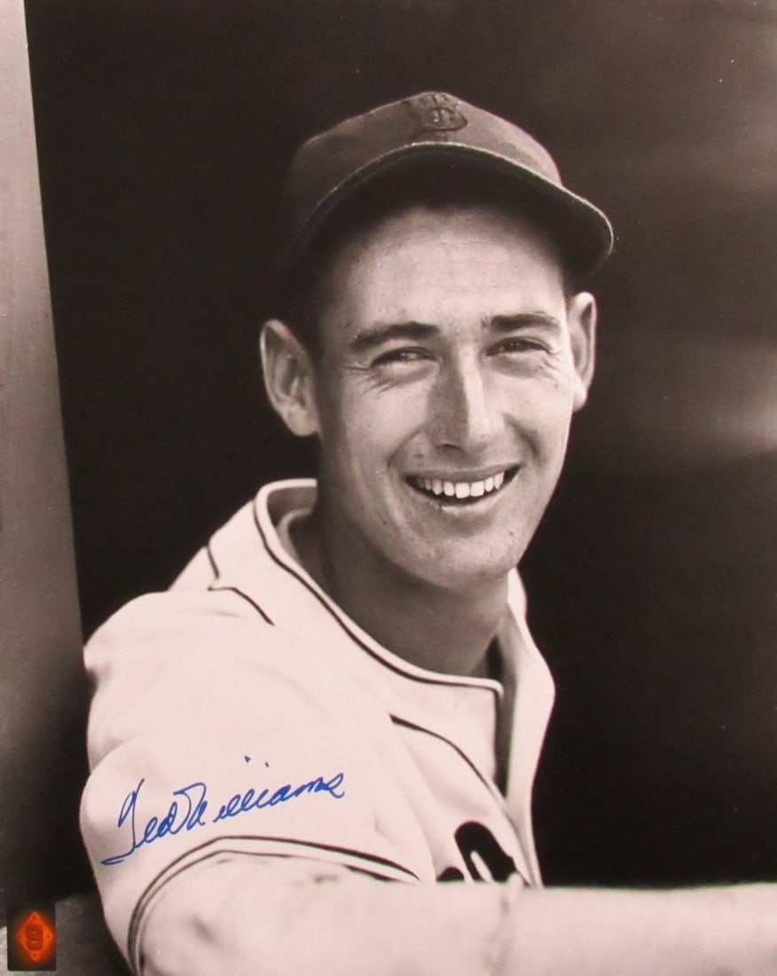 Ted Williams HOF Signed/ Auto 16x20 Photo Red Sox Green Diamond Holo TWF 198509: Ted Williams HOF Signed/ Auto 16x20 Photo Red Sox Green Diamond Holo TWF 198509 Signed by Ted Williams, the legendary Red Sox slugger, this 16x20 photo showcases his impressive career in baseball. The