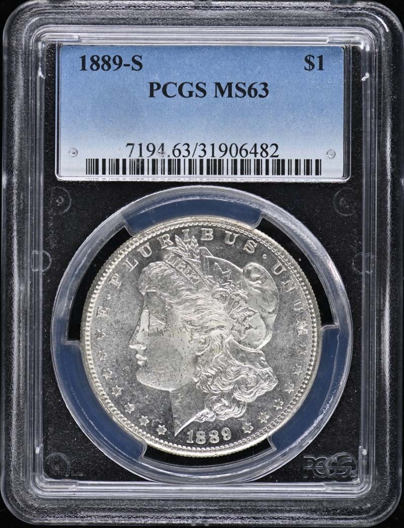 1889-S $1 Morgan Dollar PCGS MS63: 1889-S $1 Morgan Dollar PCGS MS63 The 1889-S $1 Morgan Dollar, graded MS63 by PCGS, showcases its uncirculated condition with striking details and a rich history. Certified by the prestigious Professi