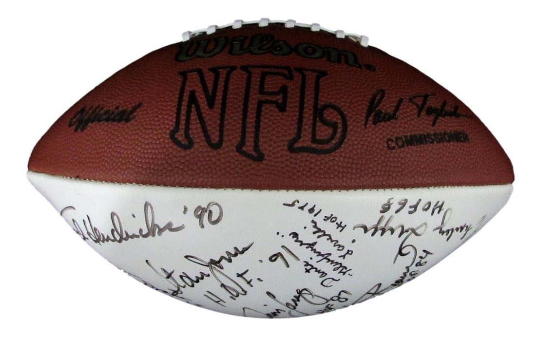 Famers Hall of NFL Multi Autographed Football Bradshaw Wilson: Famers Hall of NFL Multi Autographed Football Bradshaw Wilson Original multi-autographed football by NFL legends Terry Bradshaw and Joe Wilson, showcasing the unique signatures of these two iconic