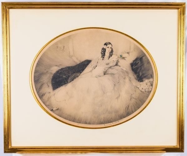 Louis Icart Black Fan Etching 1931 Original Woman Art Deco Signed Print (1 of 6)