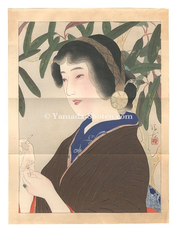 Kaburaki Kiyokata Kuchi e Woodblock Print Yuriko 1913 Antique Japanese Art (1 of 1)