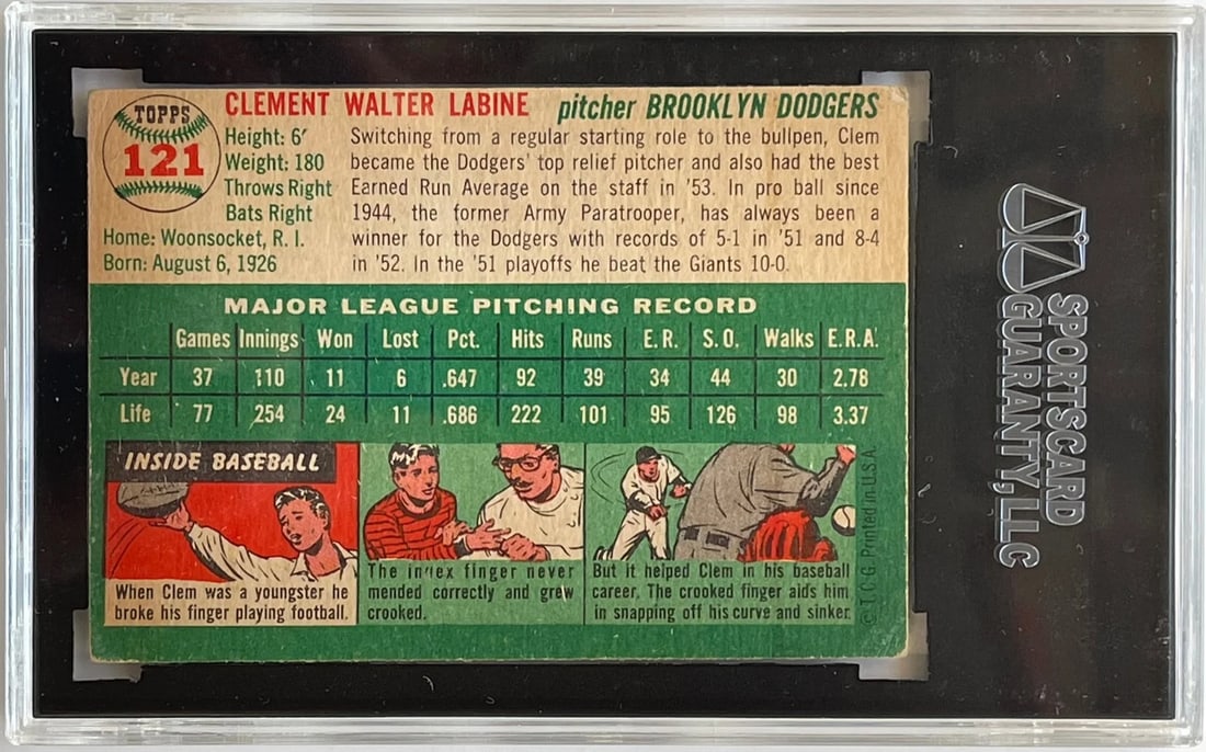 Clem Labine Autographed 1954 Topps Card #121 (SGC) - 2