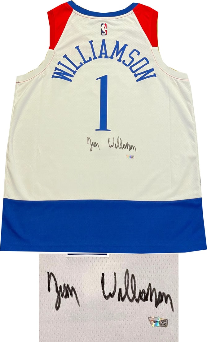 Pelicans Authentic Zion Williamson Jersey Swingman Autographed New Orleans: Pelicans Authentic Zion Williamson Jersey Swingman Autographed New Orleans Authentic Zion Williamson New Orleans Pelicans Swingman Jersey signed in black sharpie across the back. The jersey features o