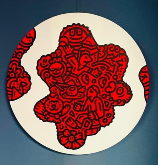 Mr Doodle Original Painting 2019 Karate Fish Acrylic Canvas Signed 50cm Art (1 of 6)