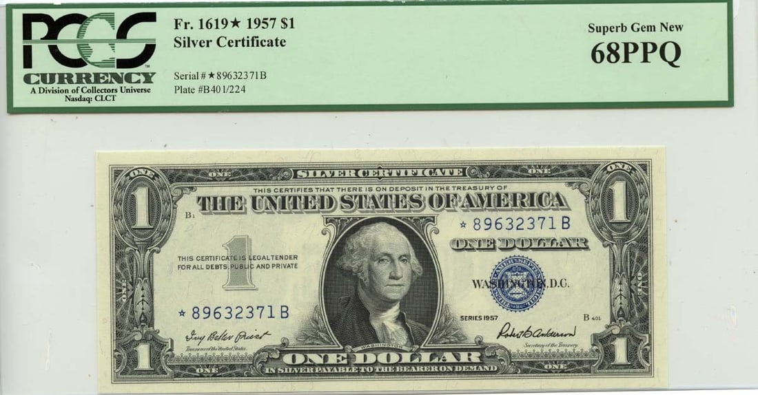 1957 $1 Silver Certificate FR#1619* PCGS Superb Gem 67 PPQ (1 of 1)