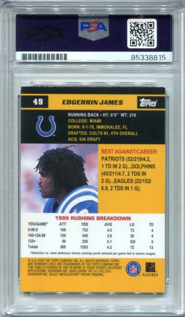 Edgerrin James 2000 Topps Bowmans #49 PSA Auto Auth Card - 2