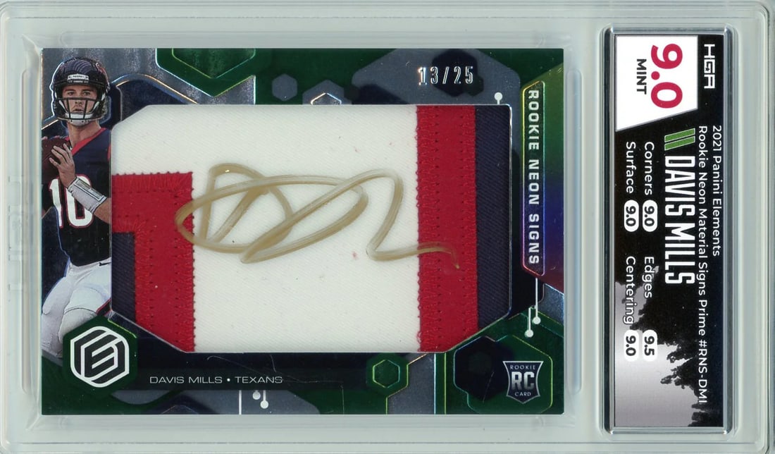 Davis Mills Autographed 2021 Panini Elements Rookie Neon Signs Material Card #RN (1 of 2)