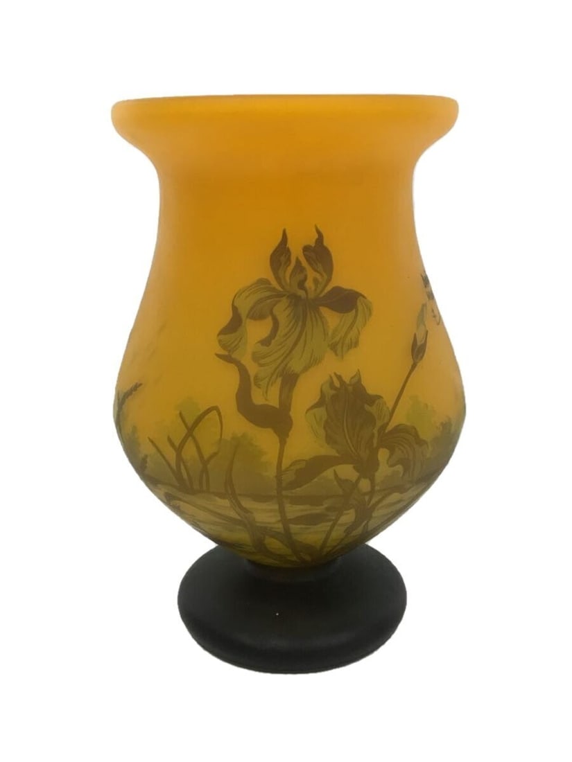 Vintage Glass Cameo Vase Signed Iris 11.6" Floral Collectible Nancy Art Daum (1 of 9)