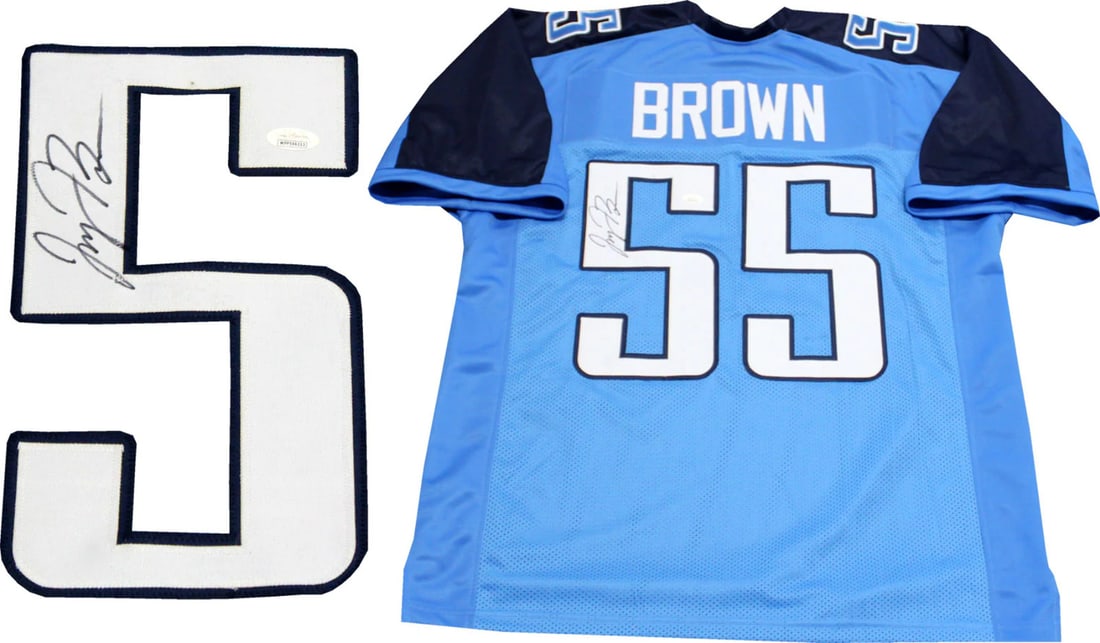 Jayon Brown Autographed Tennessee Titans Blue Jersey (JSA): Jayon Brown Autographed Tennessee Titans Blue Jersey (JSA) Item Specifics: Brand: James Spence Authentication (JSA) Jayon Brown Autographed Tennessee TitansBlue Jersey Signed inblack sharpie across th