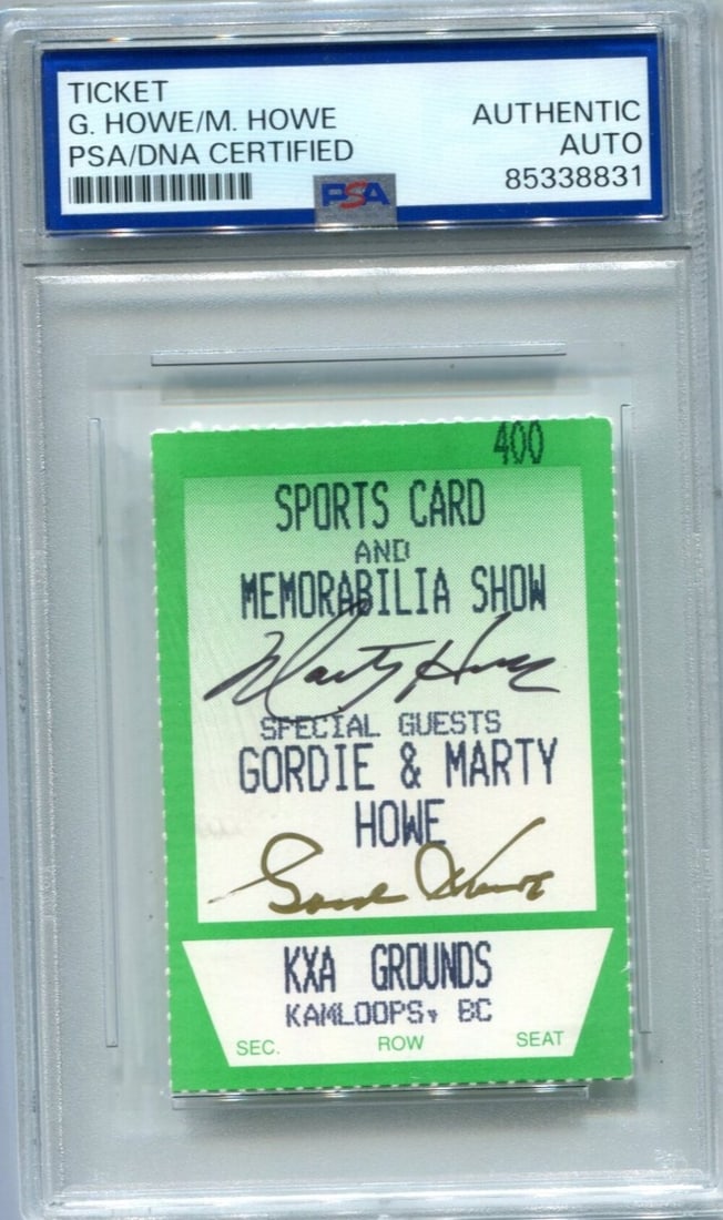 Signed Gordie Howe Auto Ticket Marty Howe Show: Signed Gordie Howe Auto Ticket Marty Howe Show Signed Gordie Howe Auto Ticket from the Marty Howe Show, featuring black and gold signatures. This unique item bears the signature of Gordie Howe in a di