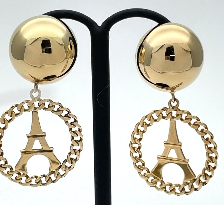 Celine Eiffel Tower 18k Gold Dangle Drop Earrings with Original Box (1 of 5)