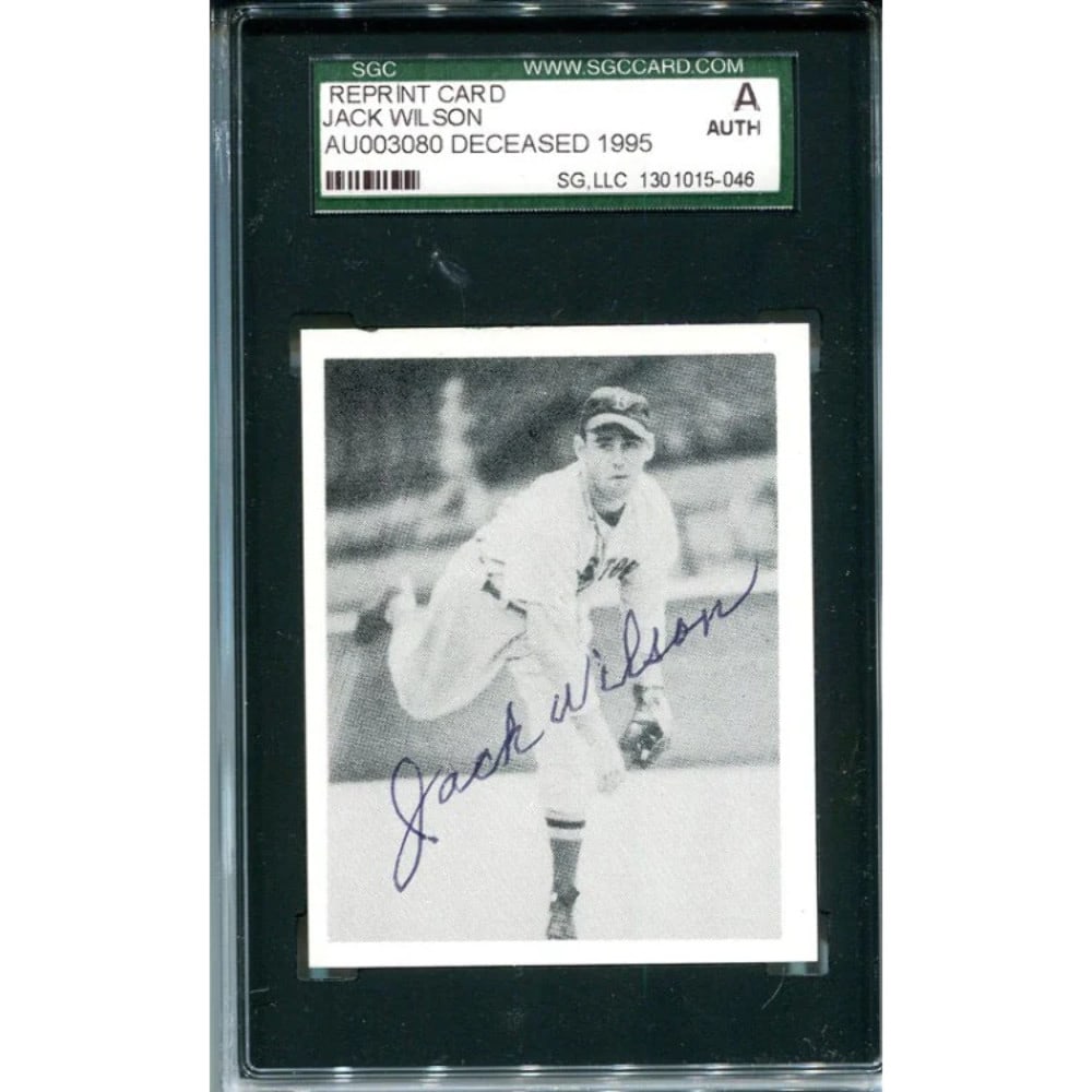 Wilson Jack Autographed Card Reprint 1988: Wilson Jack Autographed Card Reprint 1988 Signed by Jack Wilson in 1988, this reprinted card showcases the artist's unique style. Featuring vibrant colors and bold lines, it bears a signature that add