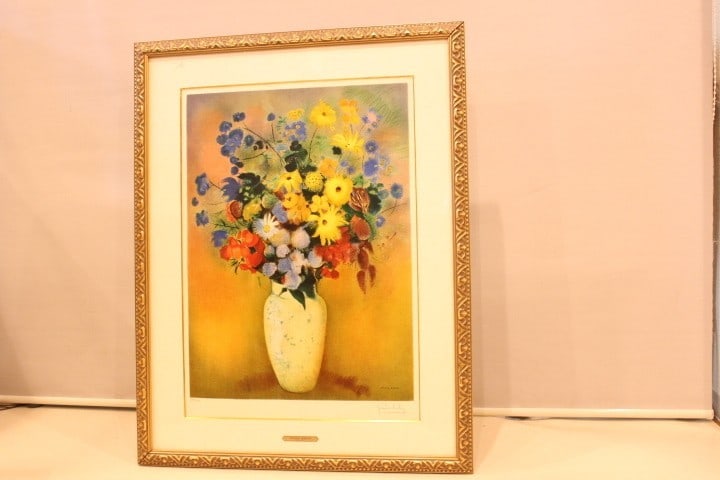 Framed Signed Edition Lithograph Flowers Vase Redon Odilon - 2