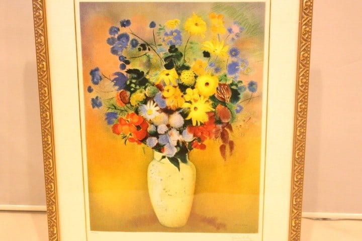 Framed Signed Edition Lithograph Flowers Vase Redon Odilon - 3