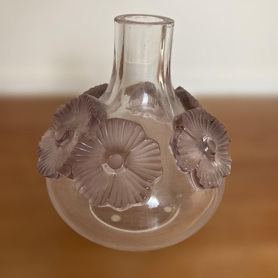 Lalique Vase Crystal Clear with Flower Motif Engraved Mark Art Glass Decor (1 of 6)