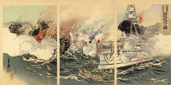 Ogata Gekko Woodblock Print Sino Japanese War Naval Victory Triptych 1895 (1 of 2)