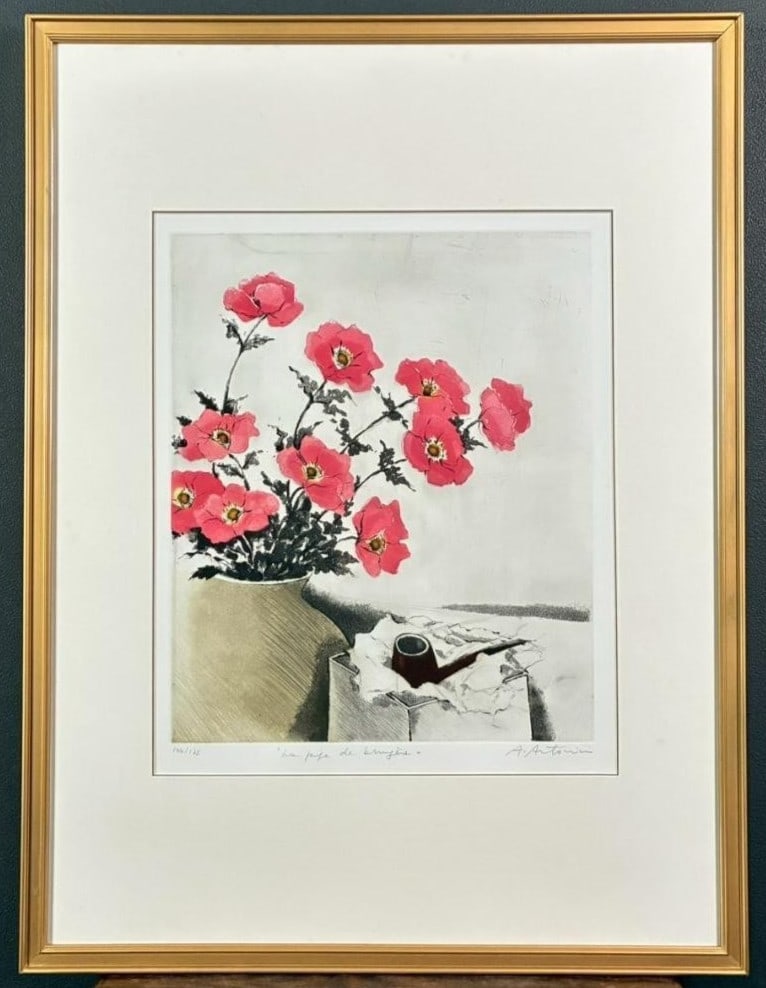 Annapia Antonini Briar Pipe Etching Signed Limited 175 Floral Still Life Art (1 of 11)
