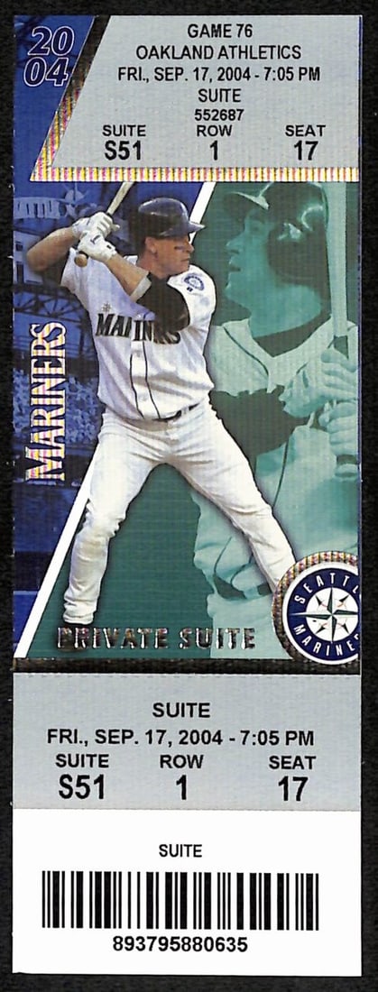 9/ 17/ 2004 Ichiro Suzuki Breaks Record Most Singles in Season Full Ticket 187540 (1 of 2)