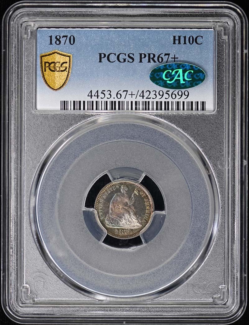 PCGS PR67+ CAC 1870 H10C Liberty Seated Half Dime (1 of 4)