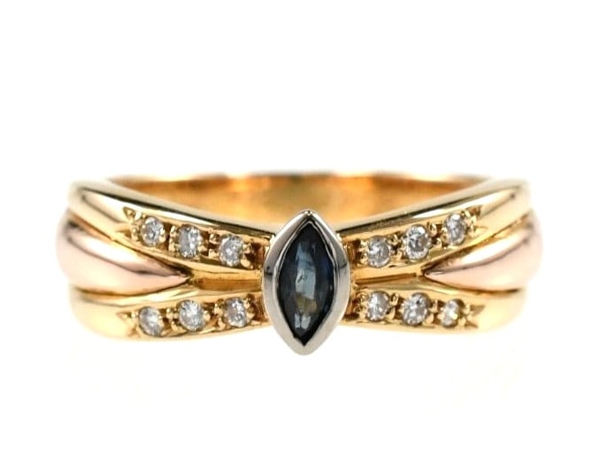 Vintage Cartier Marquise Sapphire Diamond 18k Tri Color Gold Ring EU48 US4.5 Box: Vintage Cartier Marquise Sapphire Diamond 18k Tri Color Gold Ring EU48 US4.5 Box Item Specifics: Shape: Round Occasion: Anniversary Birthday Christening Christmas Engagement Graduation Mother"s Day Va