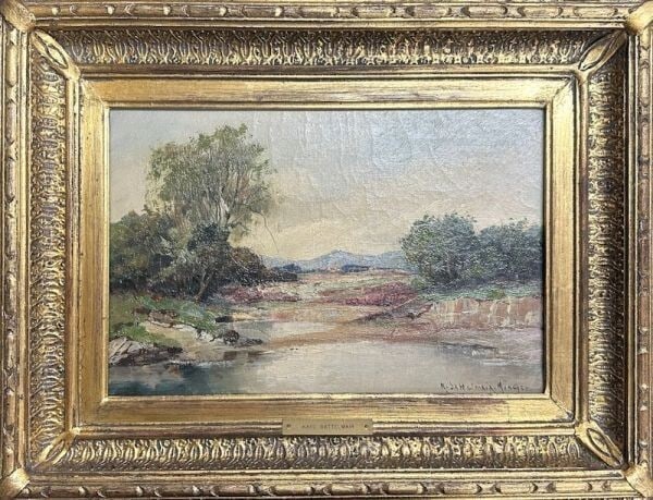 Oil painting riverscene signed karl sattelmair germany framed 24.8x36.2cm coa (1 of 8)