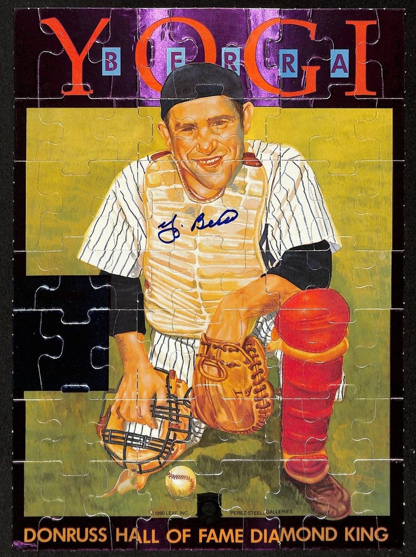 Yogi Berra HOF Signed/ Autographed 8x11 1990 Leaf Perez-Steel Photo Puzzle 198390: Yogi Berra HOF Signed/ Autographed 8x11 1990 Leaf Perez-Steel Photo Puzzle 198390 Yogi Berra's iconic baseball career is captured in this 8x11 photo puzzle, signed by the legendary Hall of Famer. A pi