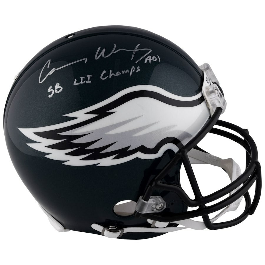 Eagles Champs Riddel Pro Line Signed Helmet Fanatics Carson Wentz SB LII 137295: Eagles Champs Riddel Pro Line Signed Helmet Fanatics Carson Wentz SB LII 137295 Signed by Carson Wentz, the Eagles' star quarterback from Super Bowl LII. This officially licensed helmet features the P