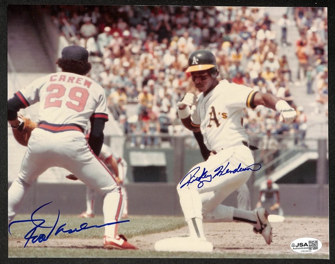 Rod Carew & Rickey Henderson HOF Autographed/ Signed 8x10 Photo JSA 209838 (1 of 2)