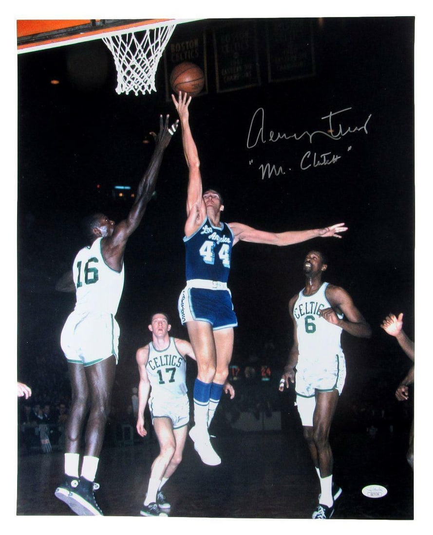 Jerry West HOF Los Angeles Lakers Signed/ Inscribed 16x20 Photo JSA 161941: Jerry West HOF Los Angeles Lakers Signed/ Inscribed 16x20 Photo JSA 161941 Jerry West, the legendary shooting guard and Hall of Famer, has signed a 16x20 photo of his time with the Los Angeles Lakers.