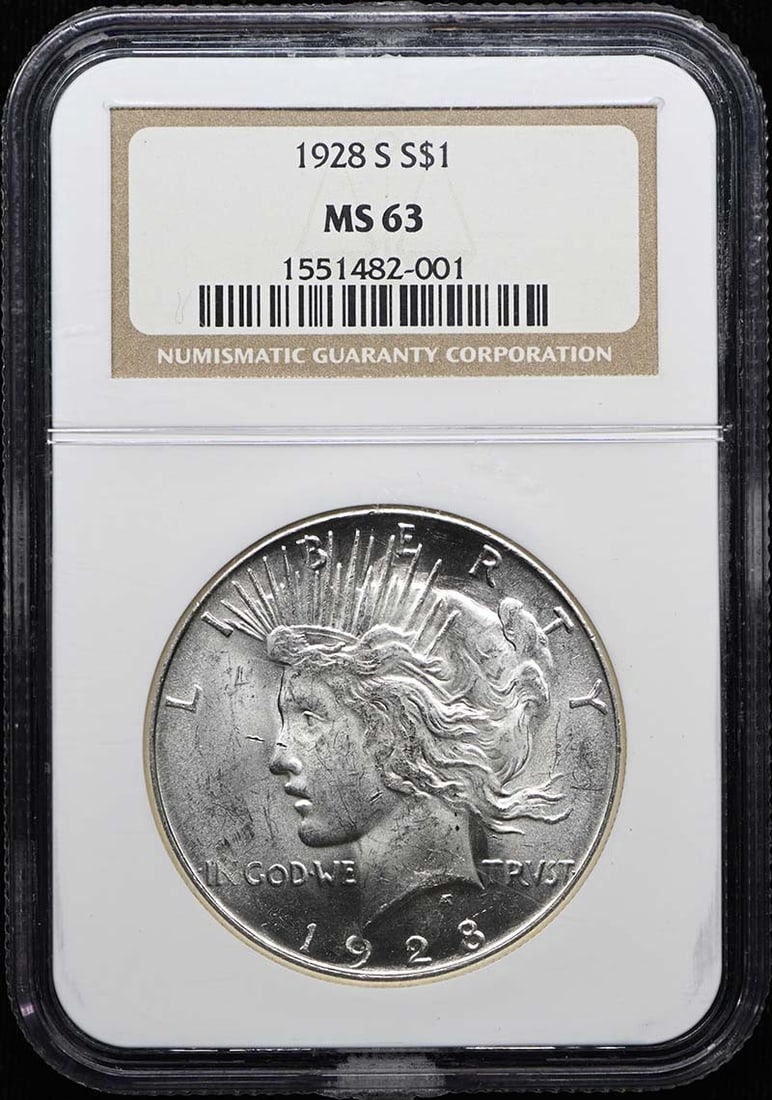S$1 MS63 1928-S Peace Dollar: S$1 MS63 1928-S Peace Dollar MS63 1928-S Peace Dollar, certified by NGC and graded MS63, offers a glimpse into the past with its uncirculated condition. This 1928-S Peace Dollar was minted in San Fran